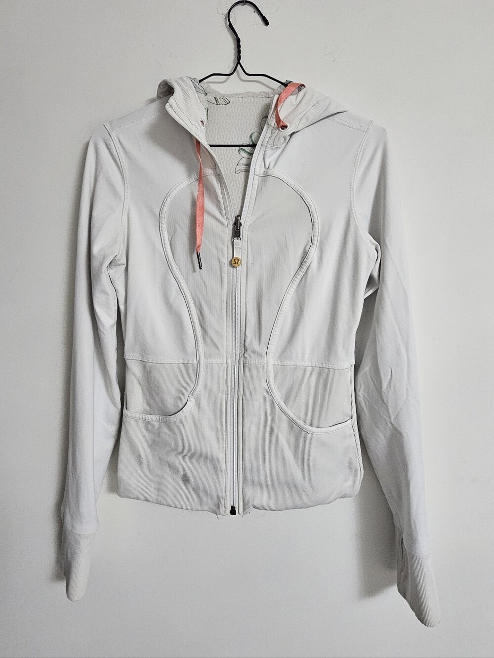 lululemon athletica White Hoodie Jacket with Pink Drawstrings
